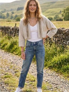 Anthropologie Hei Hei Ladder Jacket. Linen Blend. Oatmeal. XS/S Festival Bolero